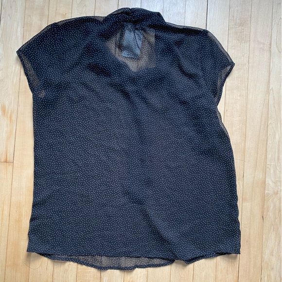 New Pleione Tie Neck Polka Dot Sheer Short Sleeve Blouse black - Picture 5 of 5